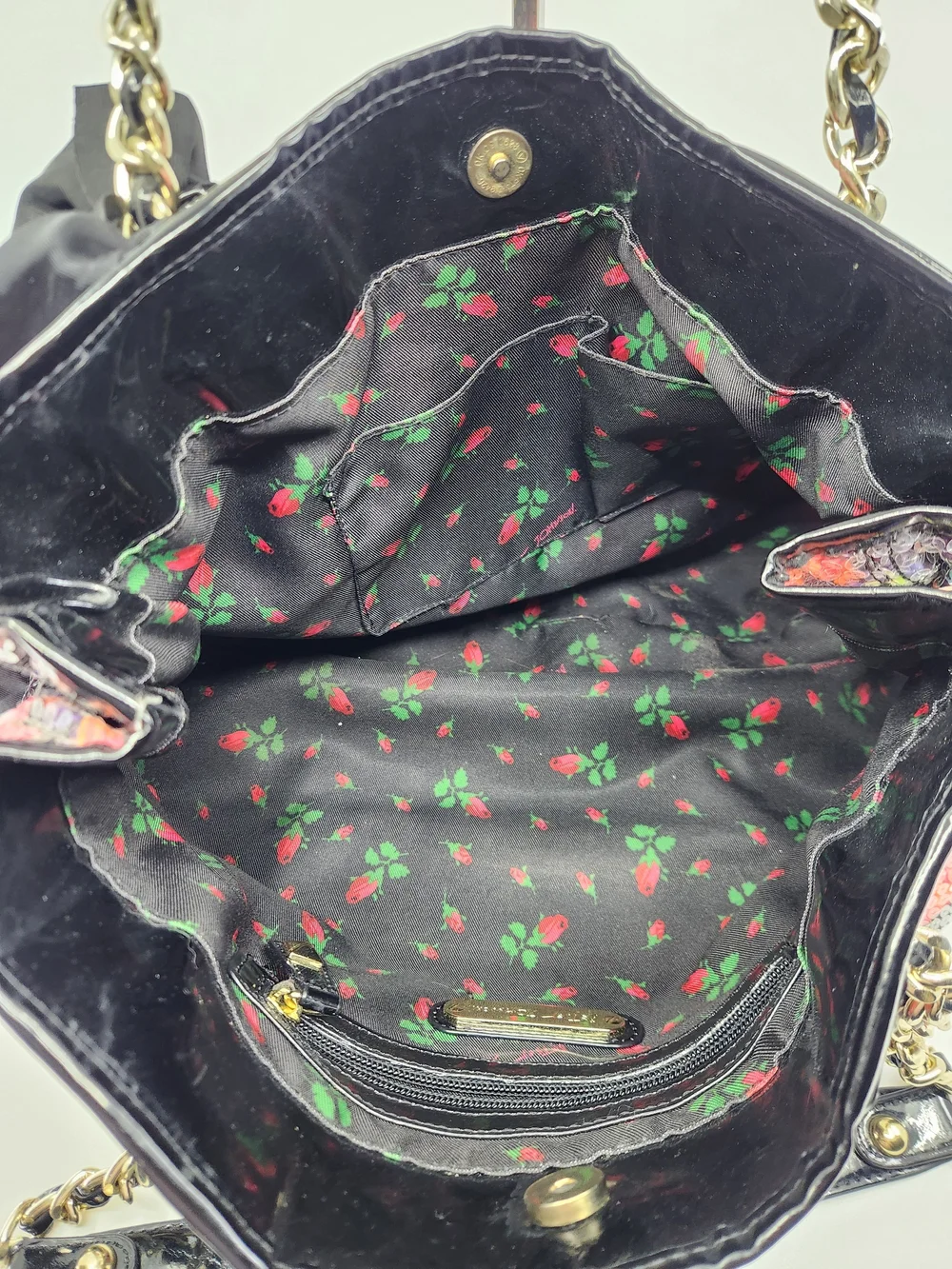 Betsey Johnson Butterfly Sequin Satchel Bag - Black